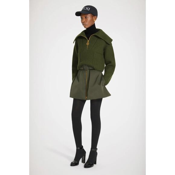 Patou 100% wool Sailor Collar Sweater 1/2 zip cropped army green size large L - Picture 2 of 14